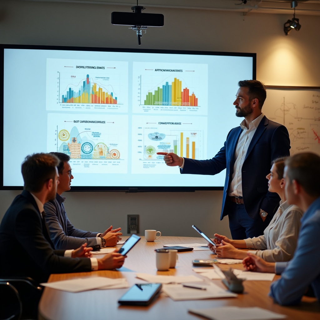 Consultant presenting energy distribution model diagrams to cooperative housing group