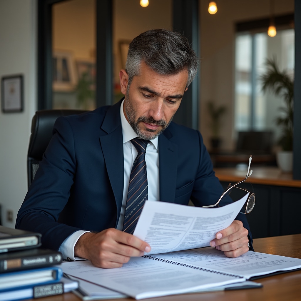 Regulatory specialist reviewing utility interconnection documents